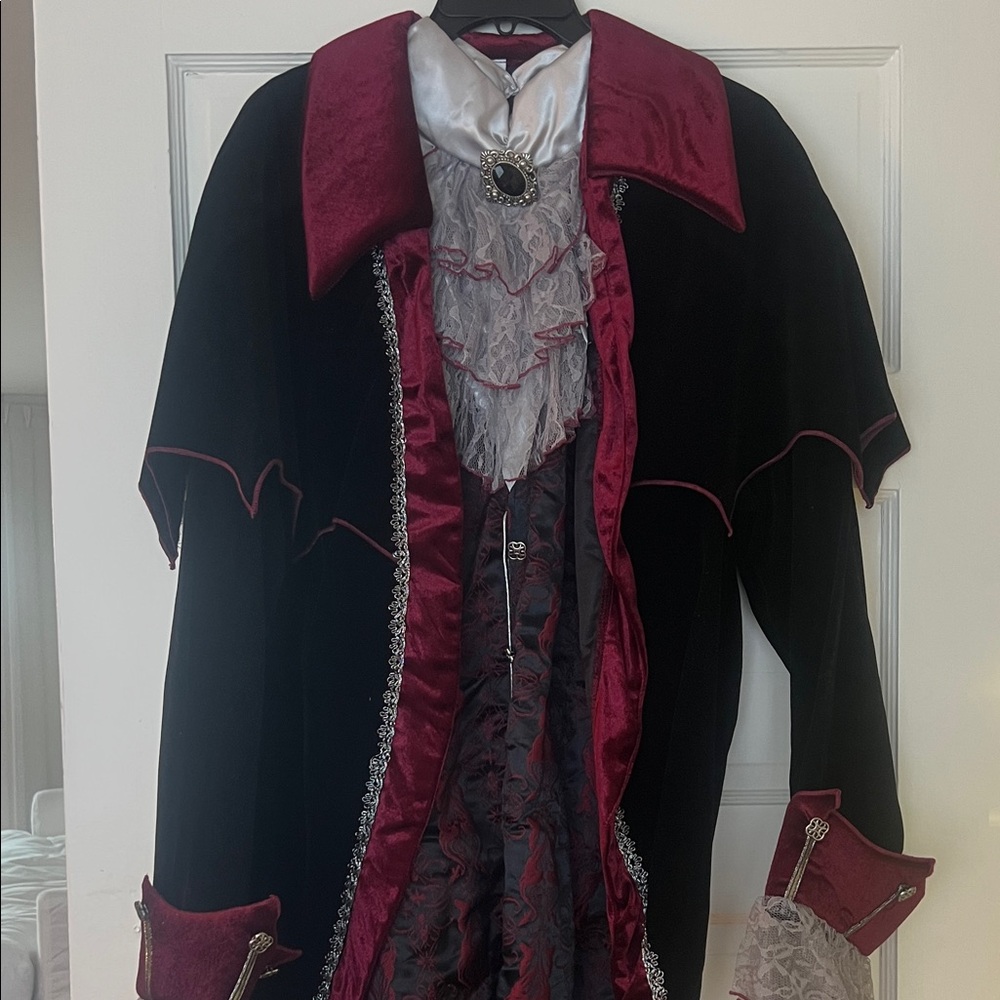 Men's Gothic Black and Burgundy Performance Vampire Tailcoat Jacket
